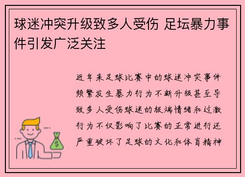 球迷冲突升级致多人受伤 足坛暴力事件引发广泛关注
